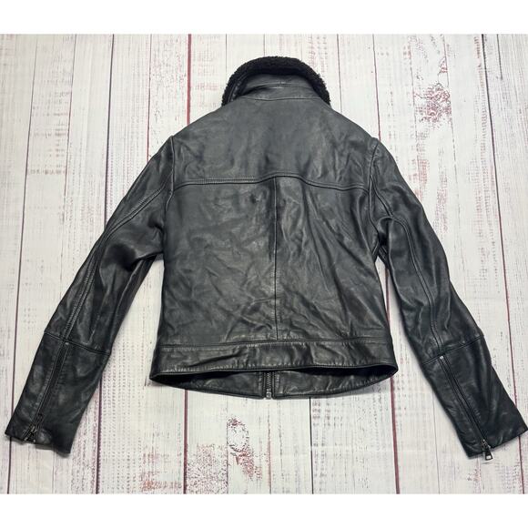 Ted Baker London Ovine Leather Jacket Women's Size 1 Lamb Shearling Fur Trim - Picture 2 of 10